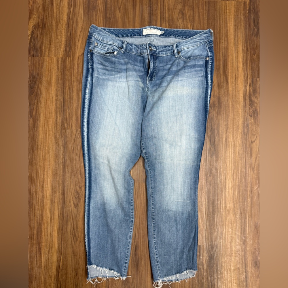 Torrid Boyfriend Jeans with Distressed Ankle and Dark Side Stripe Plus Size 16T